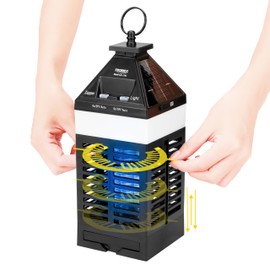 Techko Solar Zapper Lantern with 360º Easy-Clean Brush - Outdoor Solar Waterproof Electric Bug Zapper, Rechargeable Fly Zapper for Home, Patio, Camp