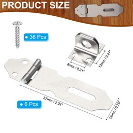 PATIKIL Door Lock Hasp Latch 2.2 Inch, 6 Pcs Stainless Steel Safety Hasp Lock Clasp Hinge Packlock with Screws for Door Gate Cabinet Closets, Silver