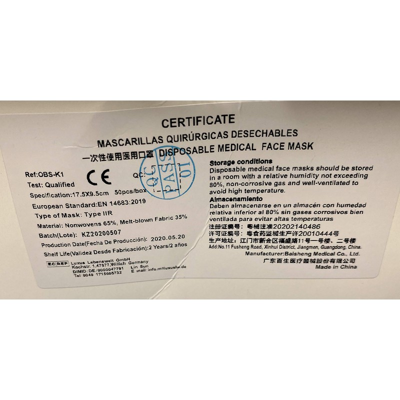 Disposable 3-ply (LEVEL 2) (Type IIR) Face Masks with Soft