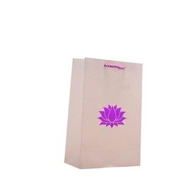 DESI BY DIL Lotus Print Indian Gift Bags - Set of 10 Diwali/Pooja/Navratri/Golu Return Gift- Affordable Indian Favor Bags for Prasad or Gifts (Ivory with Purple, 9x6)