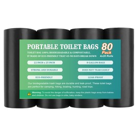 Portable Toilet Bags for Camping，80 PCS Toilet Replacement Bags, 8 Gallon Waste Bags for 5 Gallon Bucket Toilet Seat, Trash Bags for Outdoor Boating Travel Camping (80 Count)