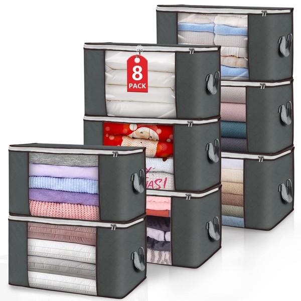 Large Storage Bags, 8 Pack Clothes Storage Bins Foldable Closet