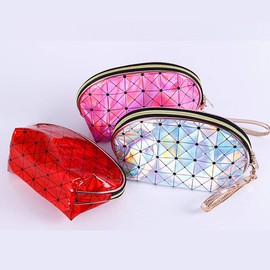 Magik Holographic Portable Travel Cosmetic Makeup Bag PU Handy Toiletry Waterproof (8.66 x 5.7 x 5.95 in, Red)