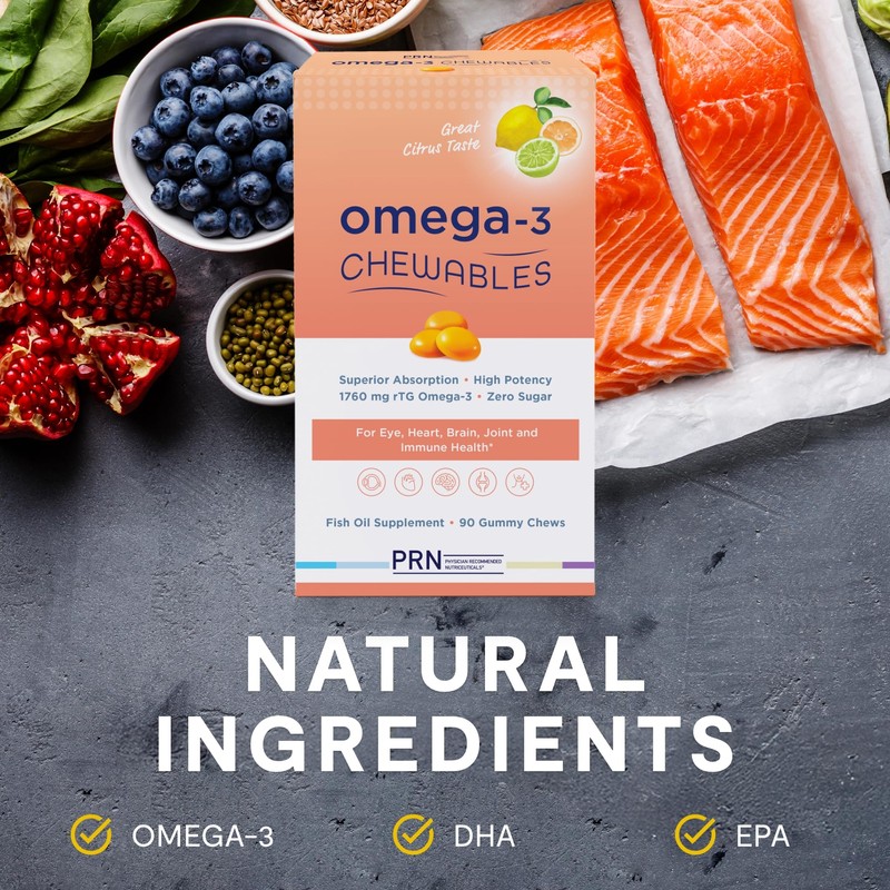 Omega 3 Gummy Chewables - 90 Gel Chews, 30-Day Supply,