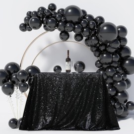 PartyDelight Sequin Tablecloth Black Rectangle 50"x80" Shimmer Table Cloths Sparkle Glitter Decorations