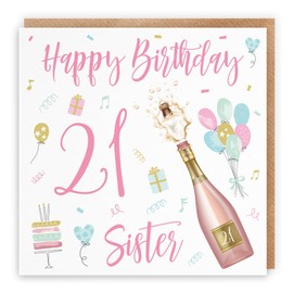 Hunts England - Sister 21st Birthday Card - Happy Birthday - Sister - 21 - Champagne Collection