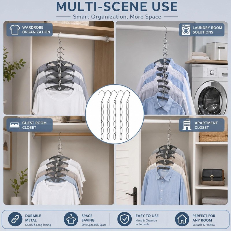10 Pcs Clothing Chain Hanger Set, Closet Organizer, Metal Hanger