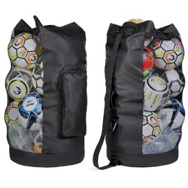 Fitdom Heavy Duty XL Soccer Mesh Equipment Ball Bag w/Adjustable Shoulder Strap Design for Coach. with an Over-Sized Front Pocket for Sporting Accessories. Best for All Outdoor & Water Gears