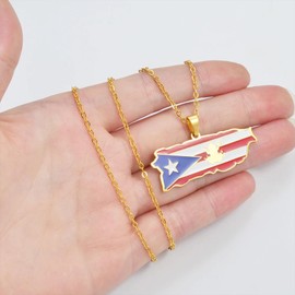 ViKiJi Puerto Rico Map Pendant Necklaces for Women Men - Jewelry Stainless Steel Puerto Rico Map Pendant Necklaces - Puerto Rican Gifts for Women (17.7inches)