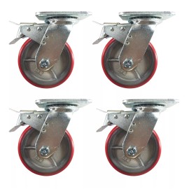 Hy-Weld 5" x 2"  Polyurethane on Cast Iron (Red) - 4 Swivels with Total Lock Brake