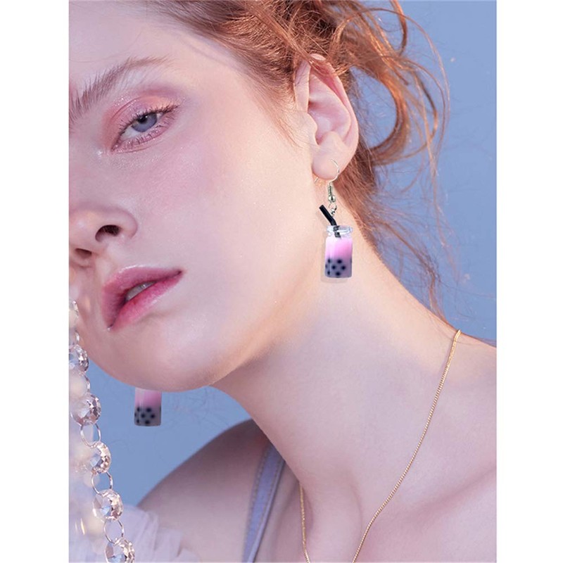 6 Pairs Cute Pearl Milk Tea Dangle Earrings Tea Drop