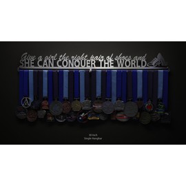 Allied Medal Hanger - Give A Girl The Right Pair of Shoes and She Can Conquer The World (30" Wide with 1 Hang bar) - Medal Hanger Holder Display Rack - Multiple Variations Offered!