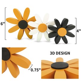 Daisy Wood Signs, Spring Flower Tiered Tray Bee Farmhouse Decor Summer Self-Standing Yellow White Black Floral Shelf Coffee Bar Fireplace Bee Lovers Gift, 3 PCS