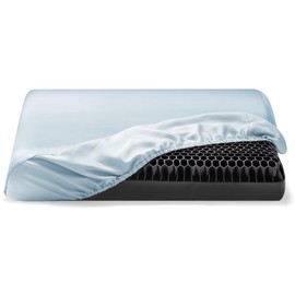 THXSILK Silk Pillowcase, 100% Silk on One Side, with Tencel on the Back, Elastic Design, Highest Grade 6A, OEKO Certified, Machine Washable, Sleep Relief, Beautiful Hair & Skin, Anti-Static, Anti-Mite & Antibacterial, Gift, 13.0 - 18.5 x 1.2 - 6.3 inches (33 - 47 x 50 - 6 - 6 x 6 x 6 cm), Suitable for All Seasons, 1 x 6 cm), Blue
