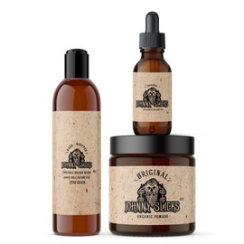 Johnny Slicks Hair and Beard Grooming Kit | Organic Pomade, Beard Oil, Beard Wash | USA Made, Veteran Owned (Anti-Itch, Anti-Dandruff, Promotes Growth), Original Scent