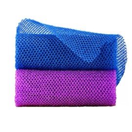 2 Pieces African Mesh, Body Scrub, Sponge Bath Exfoliating Shower Body Scrubber Back Scrubber Skin Smoother for Daily Use (Blue, Purple)