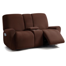 ULTICOR Jacquard Design Reclining Loveseat with Middle Console Slipcover, 8-Piece Stretch Sofa Covers, 2 seat Loveseat Recliner Cover, Washable (Chocolate)