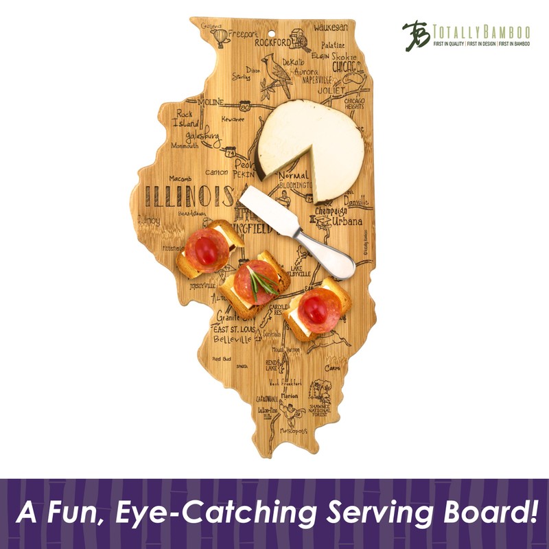 Totally Bamboo Destination Illinois State Shaped Serving and Cutting Board,