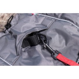 Chiara Dog Coat with Dog Harness (Dog Clothes with Fleece and Faux Fur Collar, Warm Dog Coat, Reflective Stripes on Back and Strap, Adjustable, Large, Grey)