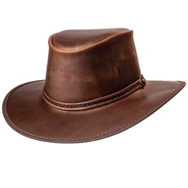 American Hat Makers Midnight Rider Bravo Leather Cowboy Hat (Chestnut) — Comfortable, Stylish Outback Hats for Men & Women — Hook & Loop Closure American Hats for Men & Women — Weatherproof Boho Hat