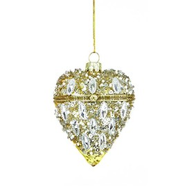 Premier Hinged Glass Heart Bauble Gold 7cm