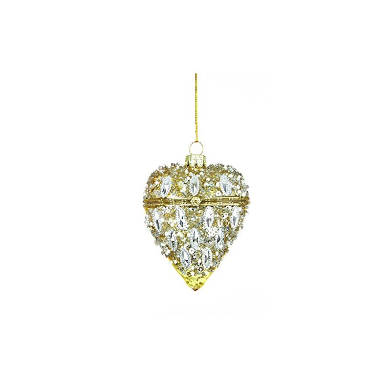 Premier Hinged Glass Heart Bauble Gold 7cm