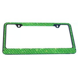Hotblings 4 Row Lime Green Rhinestone Bling Sparkle Metal License Plate Frame & Caps Set
