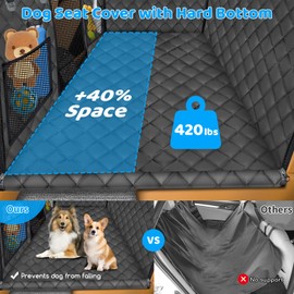 URPOWER Back Seat Extender for Dogs - Hard Bottom Dog Car Seat Cover Holds 420 lbs, Waterproof Dog Hammock Dogs Bed for Cars, SUVs & Small Trucks, Pet Backseat Protector with Mesh Window & Large Space