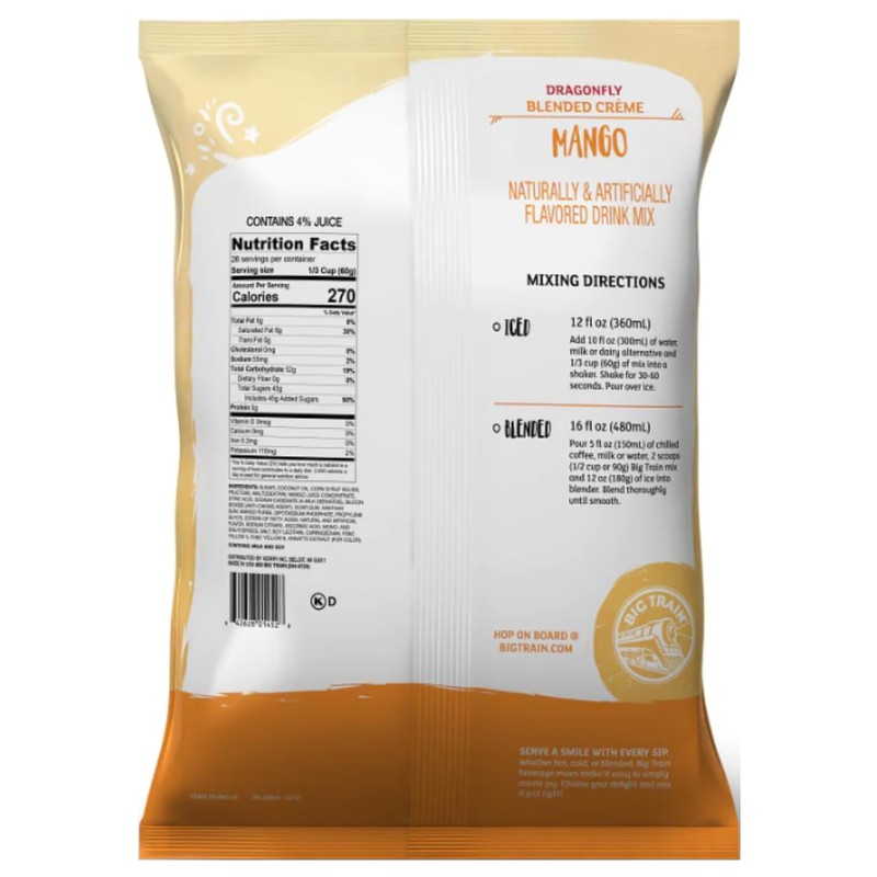 Big Train Dragonfly Mango Blended Crème Beverage Mix, 3.5 Pound
