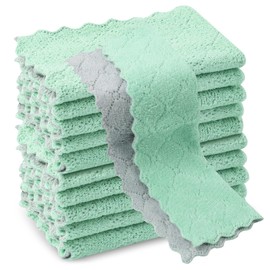 ztowoto 10 Pack Reusable Dish Cloth, Soft Cleaning Cloth Super Absorbent, Coral Velvet Kitchen Towels Nonstick Oil Quick Drying, Multipurpose Dish Towels for Dishes (Green-10.2x5.9)