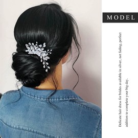 Easedaily Crystal Bride Wedding Hair Comb Silver Leaf Bridal Hair Piece Opal Rhinestone Side Comb Bridal Hair Accessories for Women and Girls