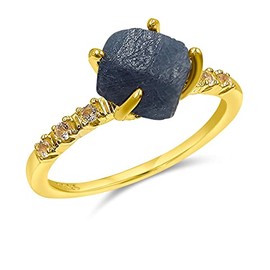 Real Raw Blue Sapphire Dainty Ring Yellow Gold September Birthstone gift for sister daughter niece Christmas birthday Uniquelan Jewelry (blue-sapphire, 7)
