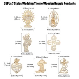 KitBeads 35Pcs 7 Styles Unfinished Angel Wood Slices Blank Religious Wooden Embellishments Hollow Heart Cross Cutouts for DIY Crafts Wedding Party Supplies