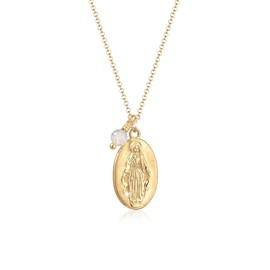 Elli Women's Necklace Lady Picture Pendant Simple with Labradorite Ball Made of 925 Sterling Silver Gold-Plated, Sterling Silver, Labradorite