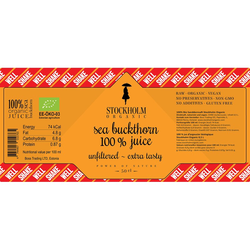 Stockholm Organic 100 Percent Organic Sea Buckthorn Juice, orange, 500