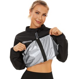 LAZAWG Women's Sauna Suit Long Sleeve Sweat Jackets Body Shper Sweat Suit Workout Tops