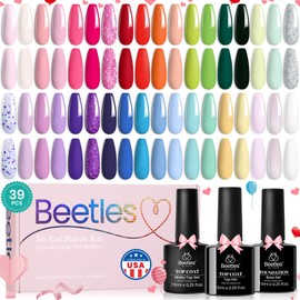 beetles Spring Gel Nail Polish Set - 36 Colors Pink White Nude Yellow Red Glitter Gel Polish with Base Matte&Glossy Top Soak off Uv Led Salon DIY Home Floral Rhapsody Valentines Gifts for Women
