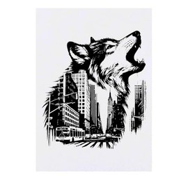 'City Wolf' Temporary Tattoo - Water Resistant, Skin-Safe, Non-Toxic Transfer (TO00083185)