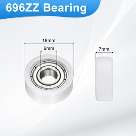 sourcing map 2 Pcs Roller Idler Bearing Pulley 6x18x7mm, Conveyor Rolling Wheel Flat Pulley with 696ZZ Bearing for Furniture Hardware Accessories (White)