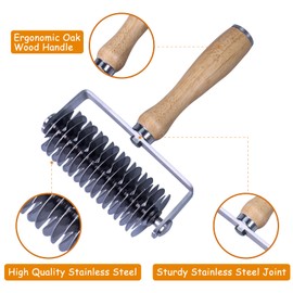 Stainless Steel Pastry Lattice Cutter, Lattice Dough Wheel Cutter with Wooden Handle, Roller Cutter for Lattice Pie Crust, Beef Wellington, Metal Pastry Dough Slicer for Bread, Pizza, and Puff Pastry