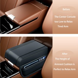 AMJUDOT Armrest Cover for Car Universal Car armrest Cover Pad with Organize Pockets Car Center Console Cushion Pad Arm Rest Leather