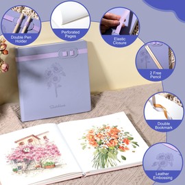 Yoment Sketch Book Square Sketchbook for Drawing Cute 8x8 Blank Drawing Notebook 160 Pages Leather Sketch Pad with 2 Pencils Thick 120GSM Art Sketchbooks Journal for Kid Women Adult,Gift Boxed,Purple