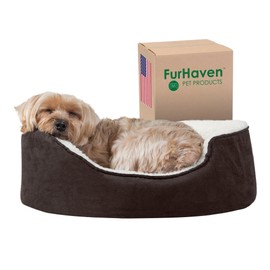 Furhaven Orthopedic Dog Bed for Small Dogs w/ Removable Washable Cover, For Dogs Up to 12 lbs - Sherpa & Suede Oval Lounger - Espresso, Small
