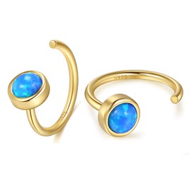 CHIC & ARTSY Dainty Hug Hoop Earrings, 925 Sterling Silver Artificial Gemstone Huggie Hoop Earrings, Synthetic Fire Opal/Turquoise/Moonstone/CZ Tiny Hoop Earrings for Women, Sterling Silver,