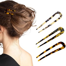 3 Pieces U-shaped Hair Pins, French Hair Pins, French Style Cellulose Acetate Turtle Shell Fork Sticks Updo Hairpin, French Twist Hair Pin for Women Styling Hair Accessories