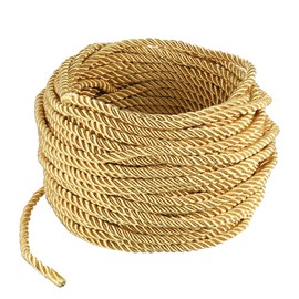5mm 21 Yards Gold Rope Cord for Sewing and Crafting, 3-Ply Twisted Cords Shiny Graduation Cord Nylon Decorative Silk String for Home Decor Upholstery Curtain Tieback Bag Drawstrings
