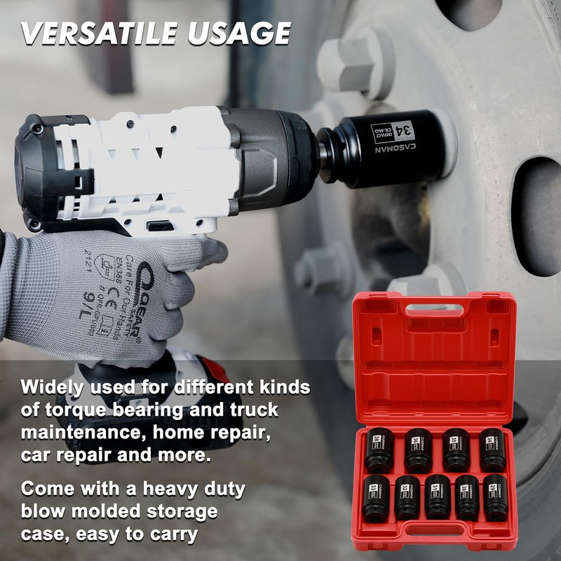 CASOMAN large socket set 1/2- Inch Drive Deep Spindle Axle