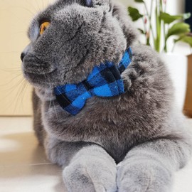 Cat Collar Breakaway with Bell and Bow Tie, Plaid Design Adjustable Safety Kitty Kitten Collars(6.8-10.8in) (Blue Plaid 3)