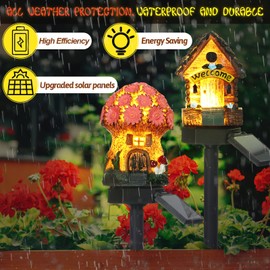 Rossesay 2 Pack Mushroom Fairy Solar Lights Statue Outdoor Garden LED Decor Gnome Waterproof Fairy Houses Lights for Home Decor Stakes Solar Powered for Lawn Walkway Patio Yard (Styilsh)