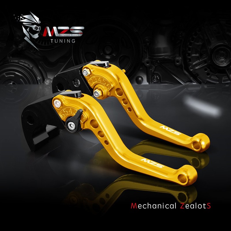 MZS Clutch Brake Levers Short Adjustable Round CNC Gold Compatible